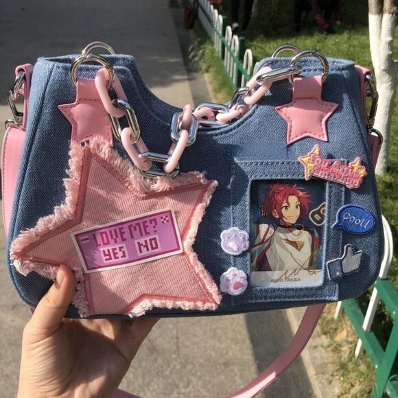 Cute Shoulder Bag Crossbody Bag for Women Y2K Star Patchwork Denim Messenger Bag - Picture 5 of 7